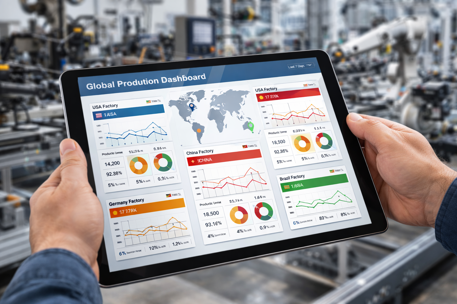 Global manufacturing enterprise with multi-site production dashboard
