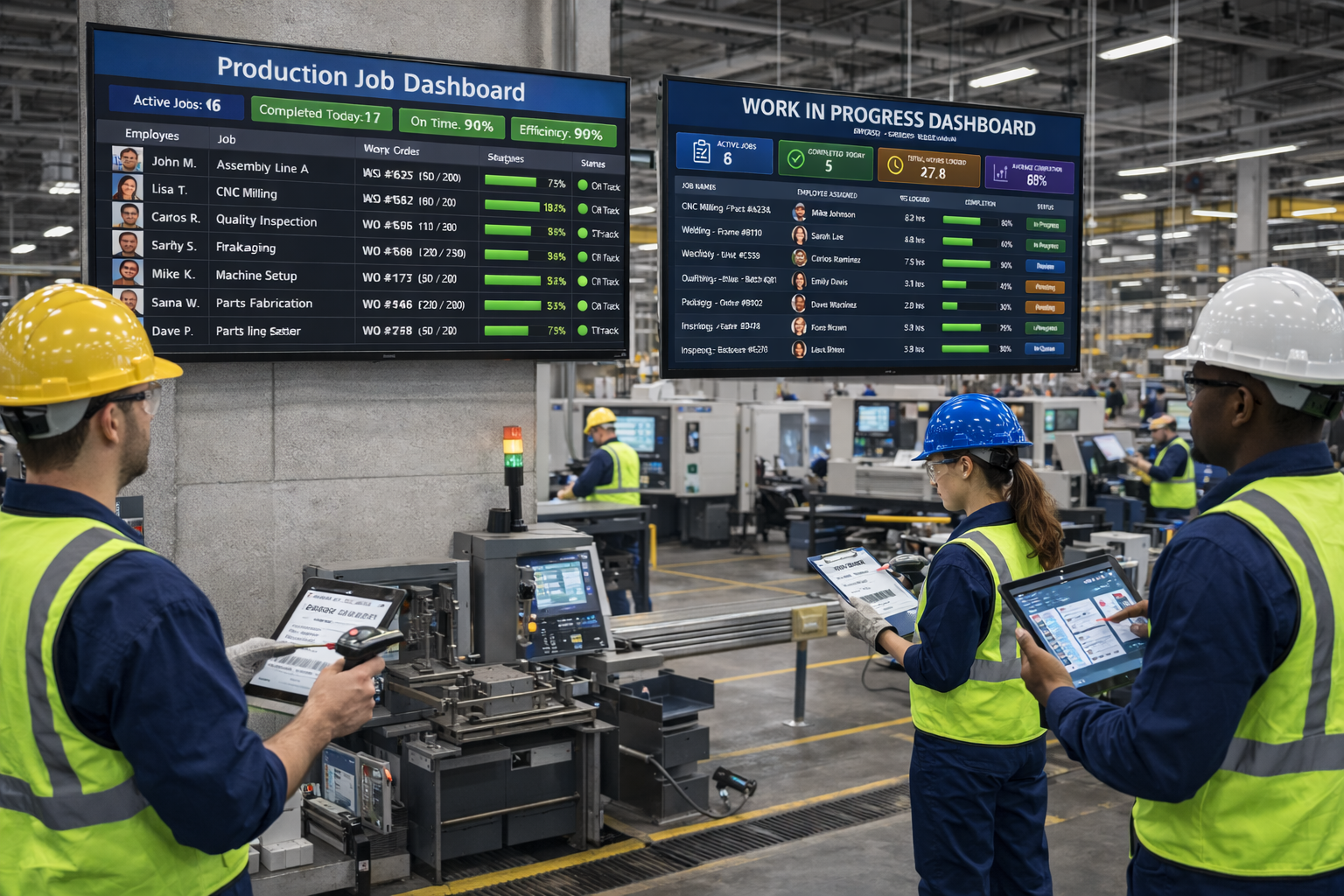 Modern manufacturing facility with digital production management