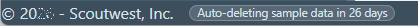 The bottom status bar with a pill reading Auto-deleting sample data in 26 days