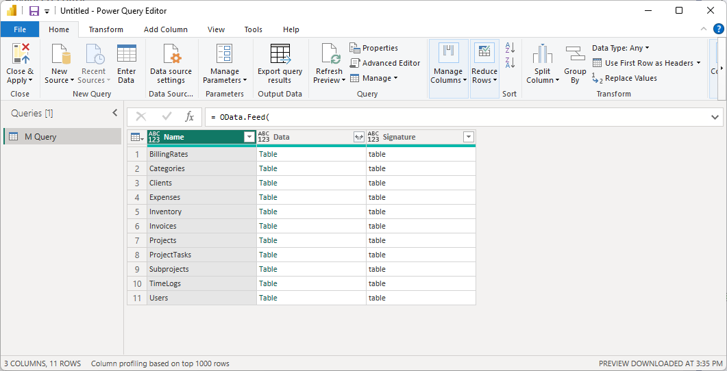 Advanced Editor showing entity list data preview after clicking Done
