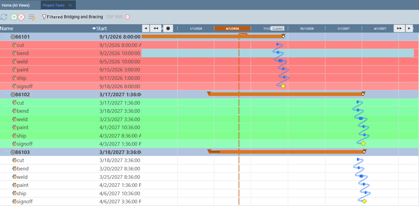 Standard Time project planning view with Gantt chart showing tasks that can be exported to Excel or MS Project