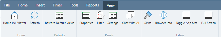 Standard Time View ribbon showing the AI Chat launch icon